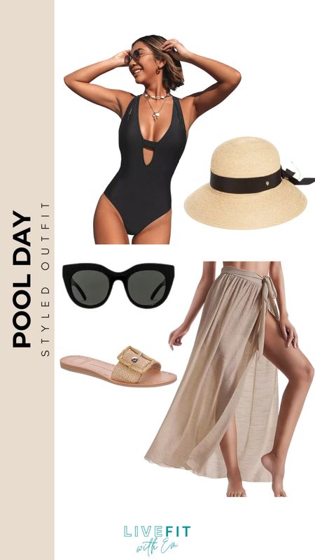 Make a splash with this chic pool day outfit! Featuring a sleek black one-piece swimsuit paired with stylish accessories like a wide-brimmed straw hat, cool shades, a flowing wrap skirt, and trendy woven sandals. Perfect for lounging by the water in style.
#PoolDay #SummerStyle #Swimwear #BeachOutfit #FashionForward #target

#LTKSeasonal #LTKStyleTip #LTKSwim
