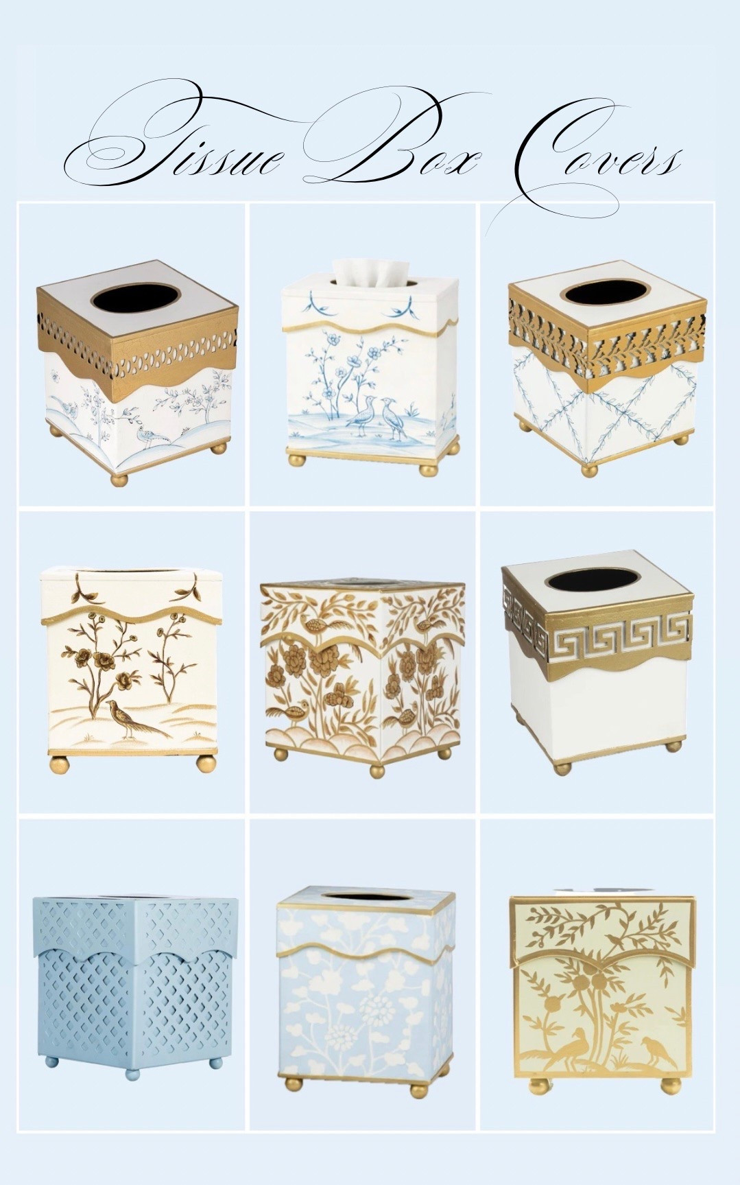 Chic tissue box covers - my latest obsession 🫶🏻 chinoiserie tissue box holder blue and white bird tissue cover gold tissue box covers bathroom accessories