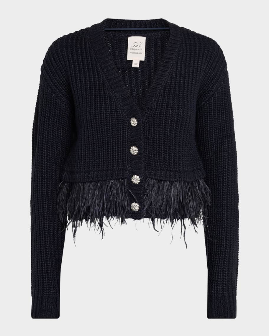 Cinq a Sept Krissi Feather-Trim Cardigan | Neiman Marcus