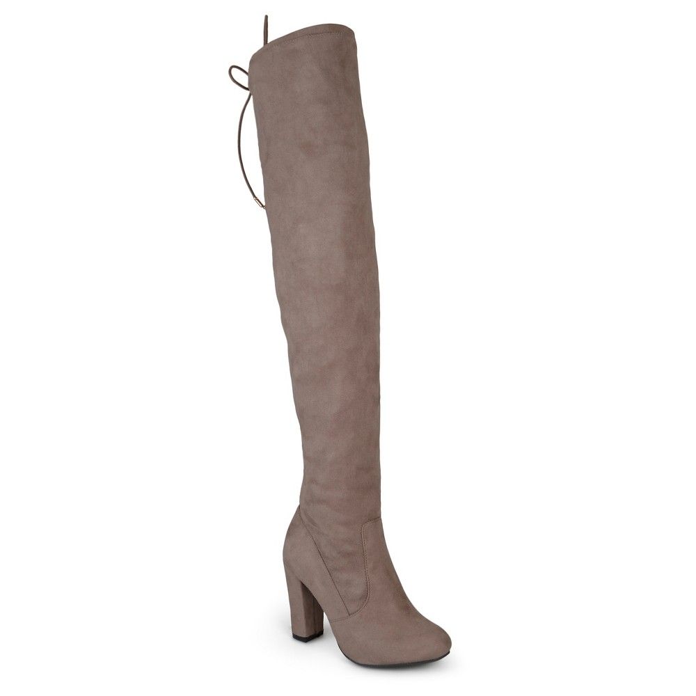 Women's Journee Collection Wide Width Maya Faux Suede Over the Knee Boots - Taupe 6W, Size: 6 Wide, Taupe Brown | Target