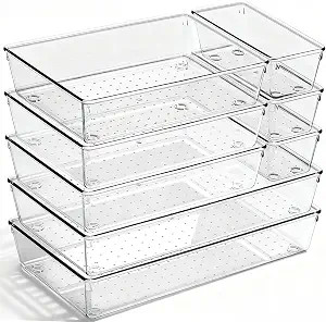 8 Pack Large Clear Plastic Drawer Organizer Trays, 3 Sizes, Non-Slip | Amazon (US)