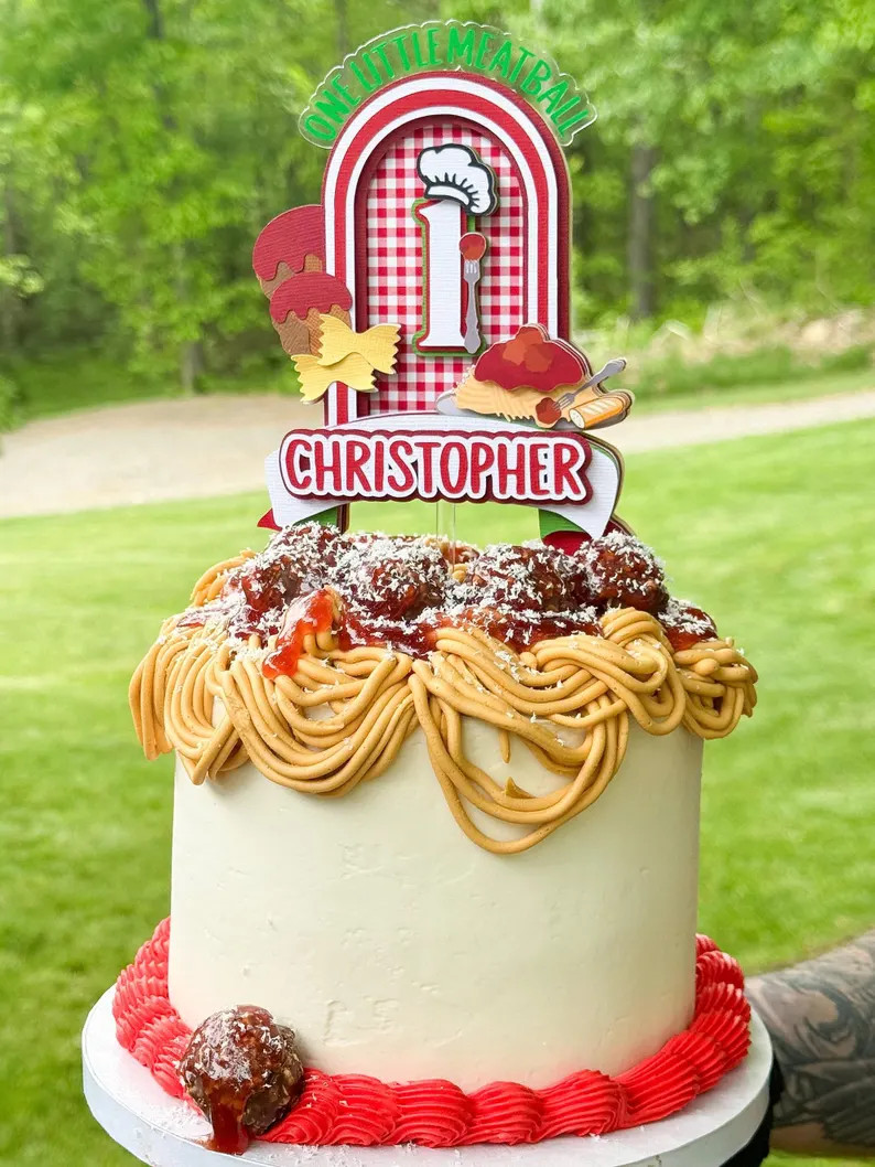 One Little Meatball Birthday Cake Topper – Italian Pasta Party Decor – Custom Name & Age Cent... | Etsy (Global)