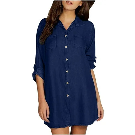 LWZWM Women s Summer Breasted Denim Dress Shirts Suit Trendy Dress Workout Dress Babydoll Dress Casu | Walmart (US)