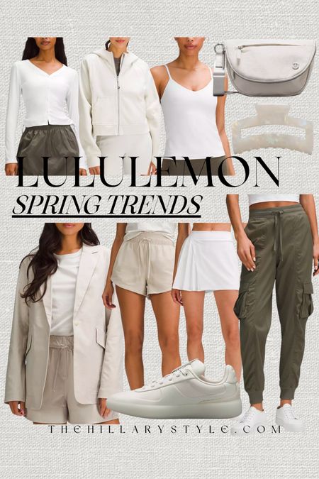 Lululemon Spring Trends: new arrivals and athleisure basics perfect for spring. Cargo pants, shorts, tennis shoes, tennis skirt, linen blazer, cardigan, tank, jacket, crossbody bag, festival bag, hairclip. Athletic outfit, athleisure outfit, spring outfit, spring Athleisure, spring workout close. Casual outfit, tennis outfit, pickleball outfit, travel outfit.

#LTKfitness #LTKstyletip #LTKSeasonal