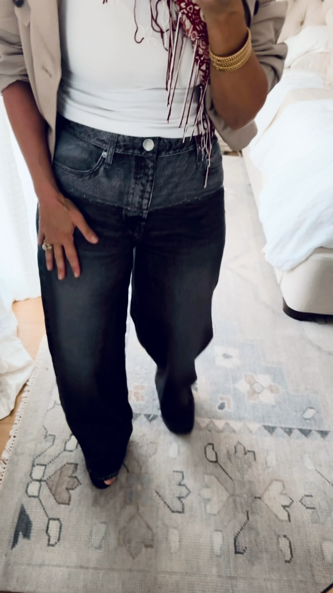 Make your legs looks super long!! Great sale price on these rag and bone Miramar faux jeans! They feel like sweatpants and have the light weight fleece on the inside! The front pockets are real but the back pockets are faux.  These are running long but tts on the waist and overall fit. I’m wearing the 29.
Great travel pants too! Not stiff and super soft! 


#LTKTravel #LTKSaleAlert #LTKFindsUnder100