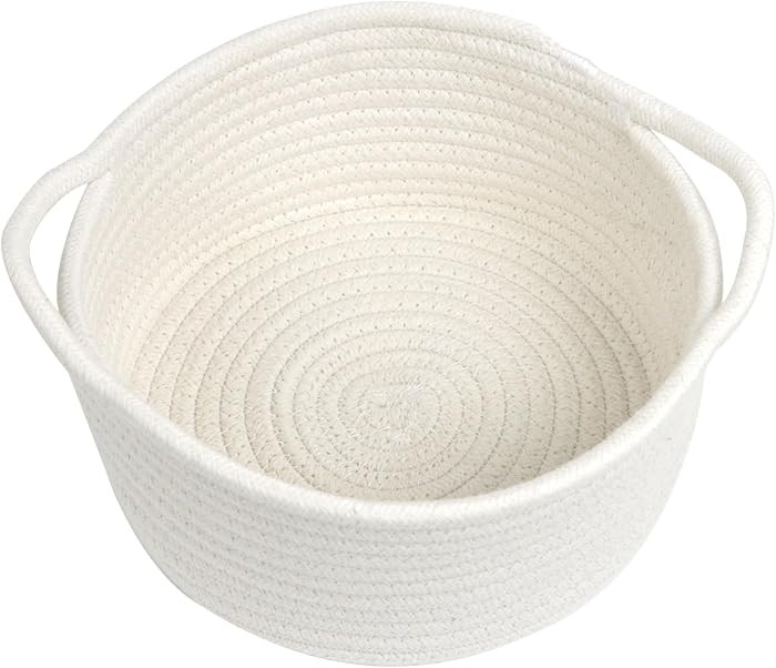 Small Woven Basket with Handle, Small Cute White Storage Baskets for Organizing, Tiny Decorative ... | Amazon (US)