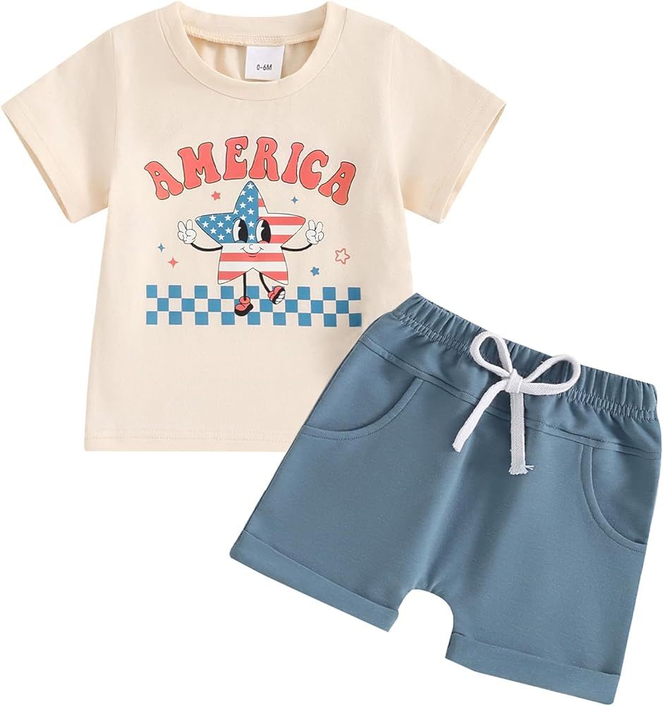 Madjtlqy Toddler Baby Boy 4th of July Outfits USA Short Sleeve Shirt and America Flag Shorts Set ... | Amazon (US)
