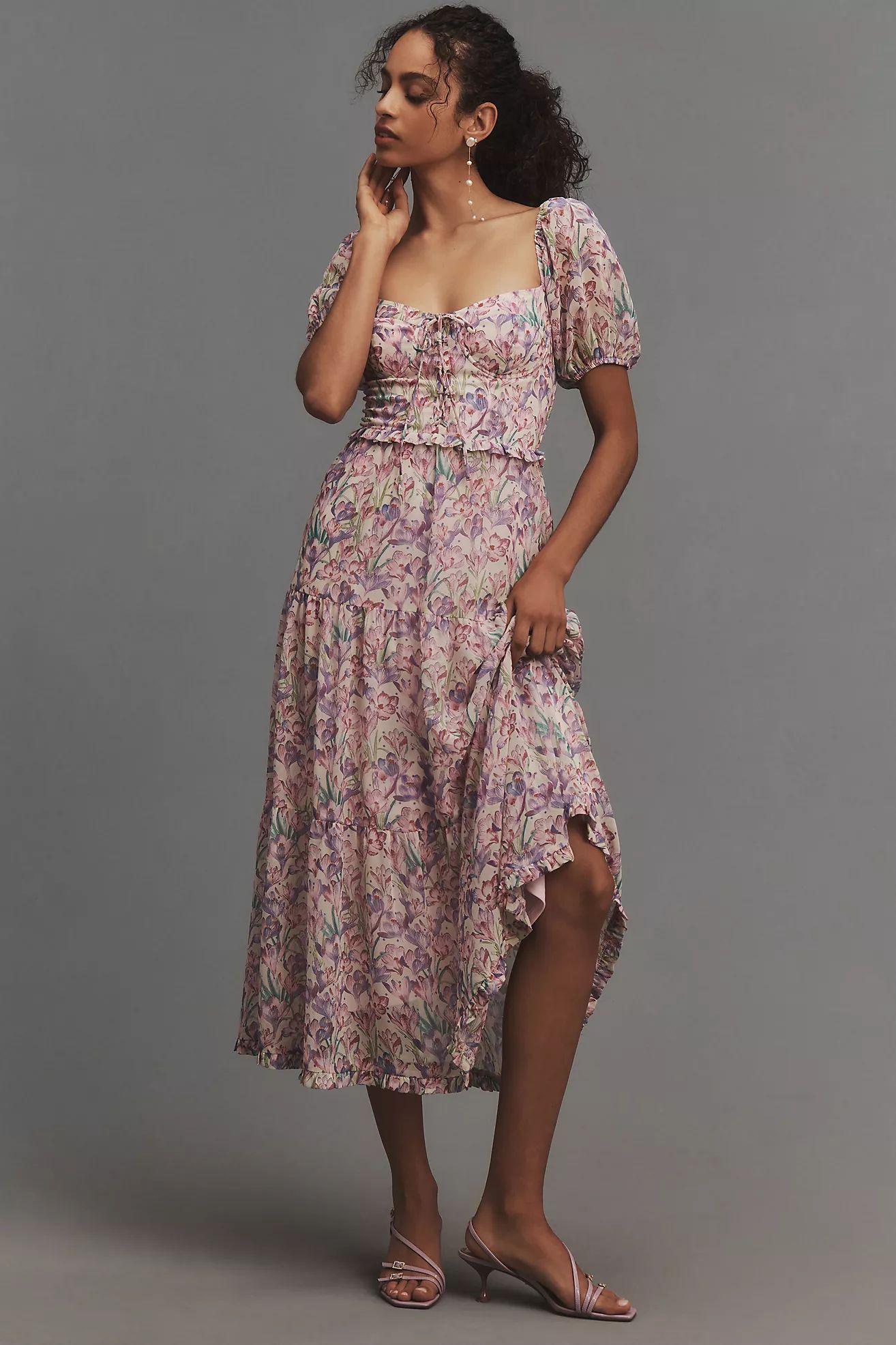 ASTR The Label Puff-Sleeve Bustier Midi Dress | Anthropologie (US)