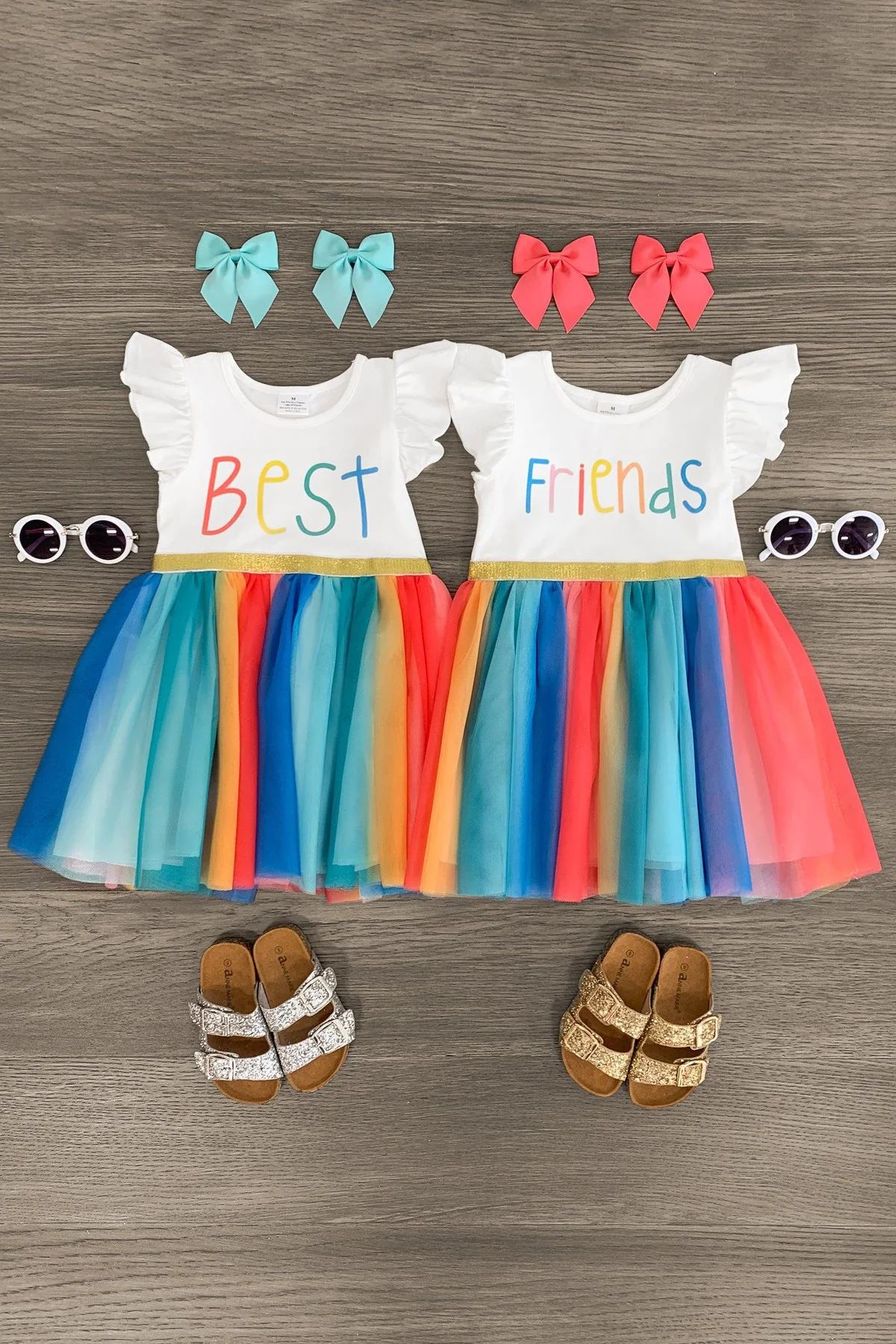 "Best Friends" Glitter Rainbow Tutu Dress | Sparkle In Pink
