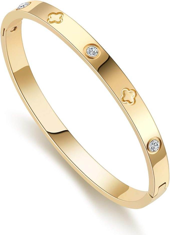 Chrishine Life Love Friendship Bracelet Bangle Gold Rose Gold Silver with Cubic Zirconia Stones S... | Amazon (US)
