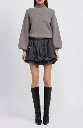 En Saison Florentina Long Sleeve Mixed Media Minidress in Gray at Nordstrom Rack, Size Small | Nordstrom Rack