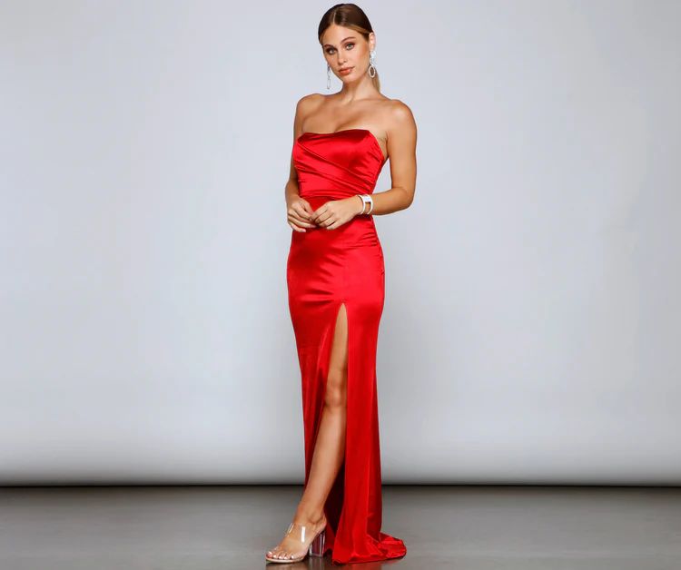 Gianna Strapless High-Slit Satin Dress | Windsor Stores