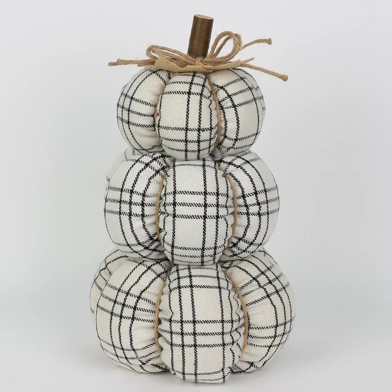 Harvest Black & White Plaid Stacked Fabric Pumpkin Indoor Decoration, 14", by Way To Celebrate - ... | Walmart (US)