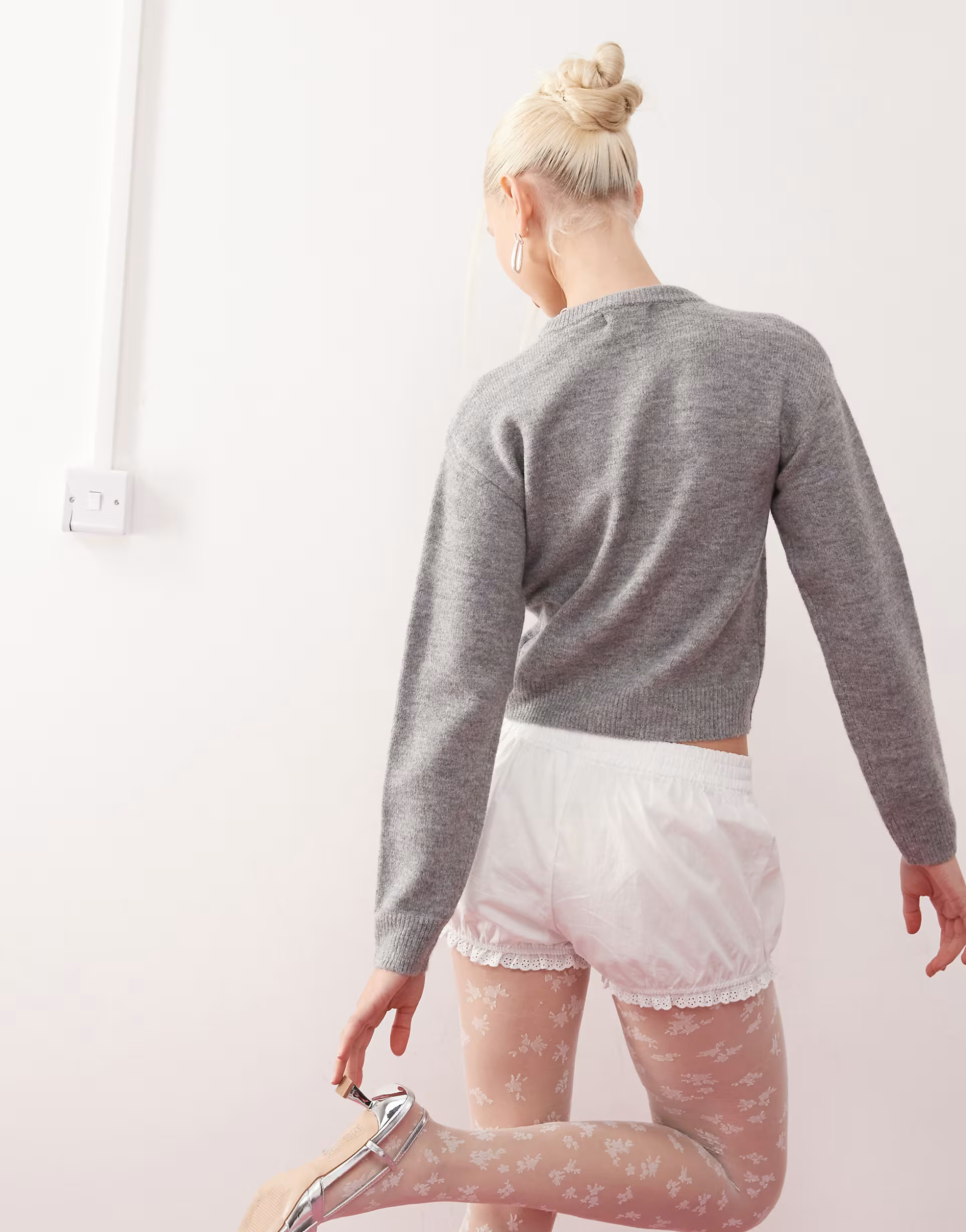 Motel aura button through fluffy cardigan in dusty grey | ASOS (Global)