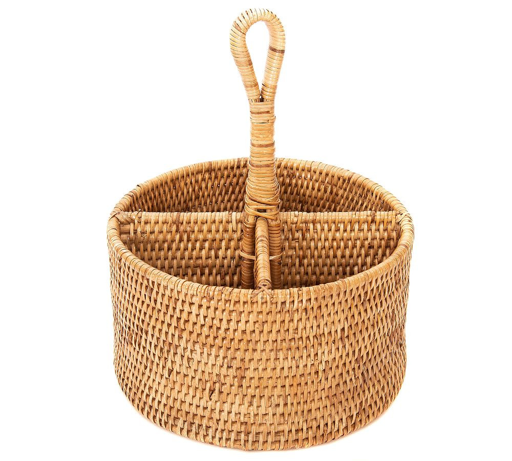 Tava Handwoven Rattan Round Flatware Caddy | Pottery Barn (US)