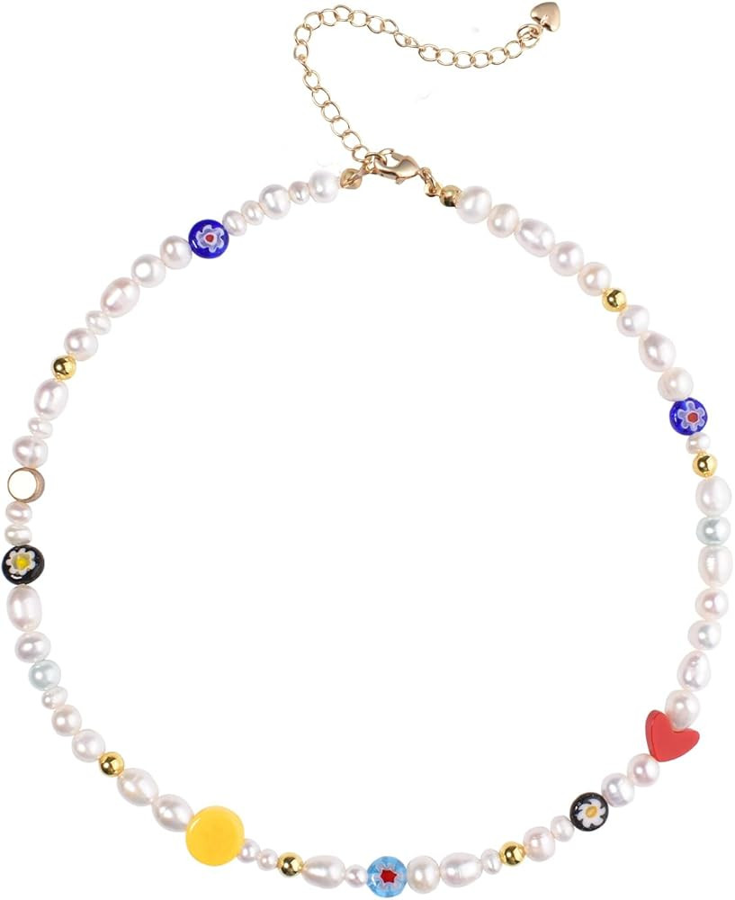 Miss Pink Natural Freshwater Pearl Fun Flirty Beaded Choker Necklace Handmade Summer Bo... | Amazon (US)