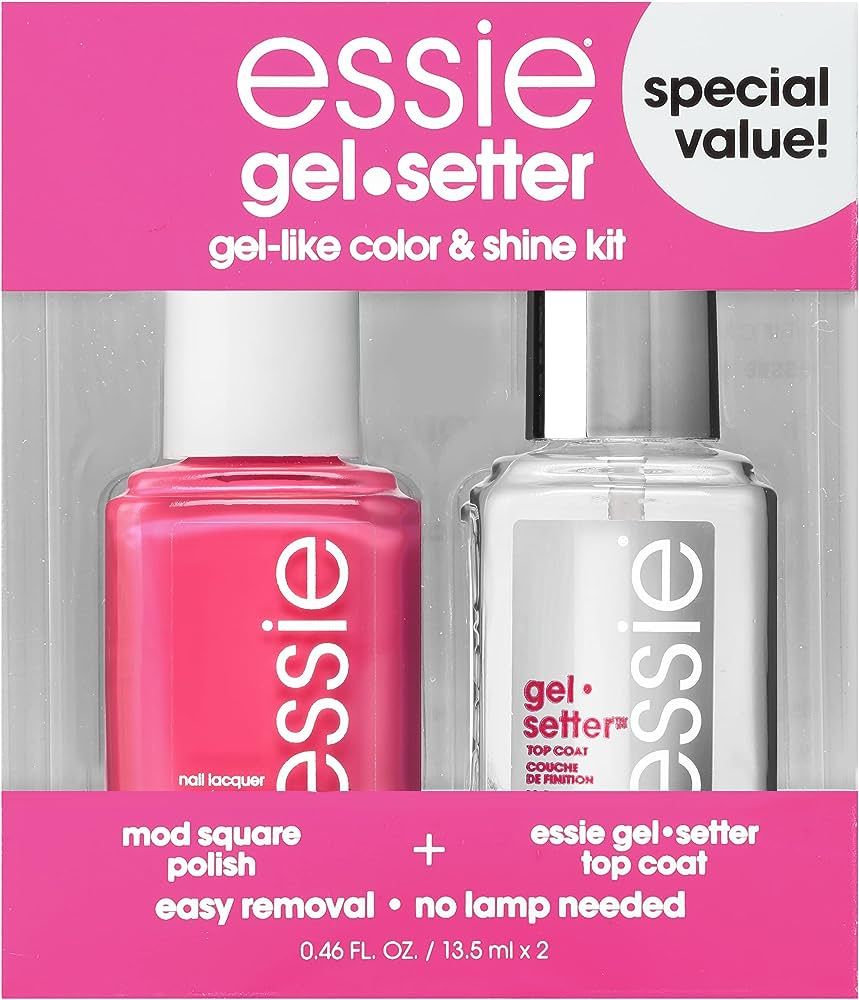 Essie Gel Setter Longwear & Shine Color Kit, Mod Sqaure,Hot Pink Nail Polish + Top Coat, Gifts Fo... | Amazon (US)