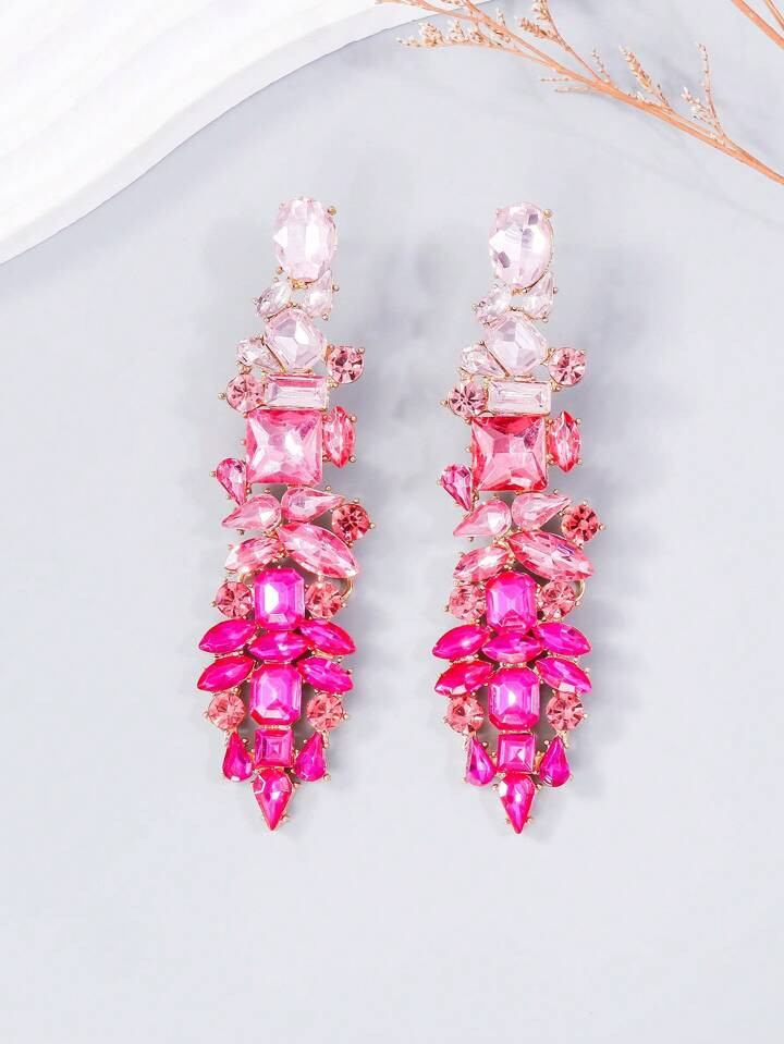 juran 1pair Luxurious Exaggerated Glass Rhinestone Earrings, Gradient Color, Perfect For Women's ... | SHEIN