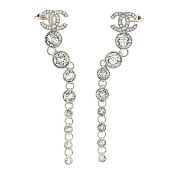 Crystal CC Long Drop Earrings Silver | FASHIONPHILE (US)