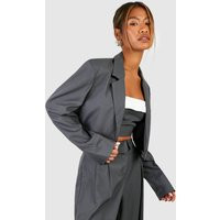Womens Long Line Crop Tailored Blazer - Grey - 4 | boohoo (US & Canada)