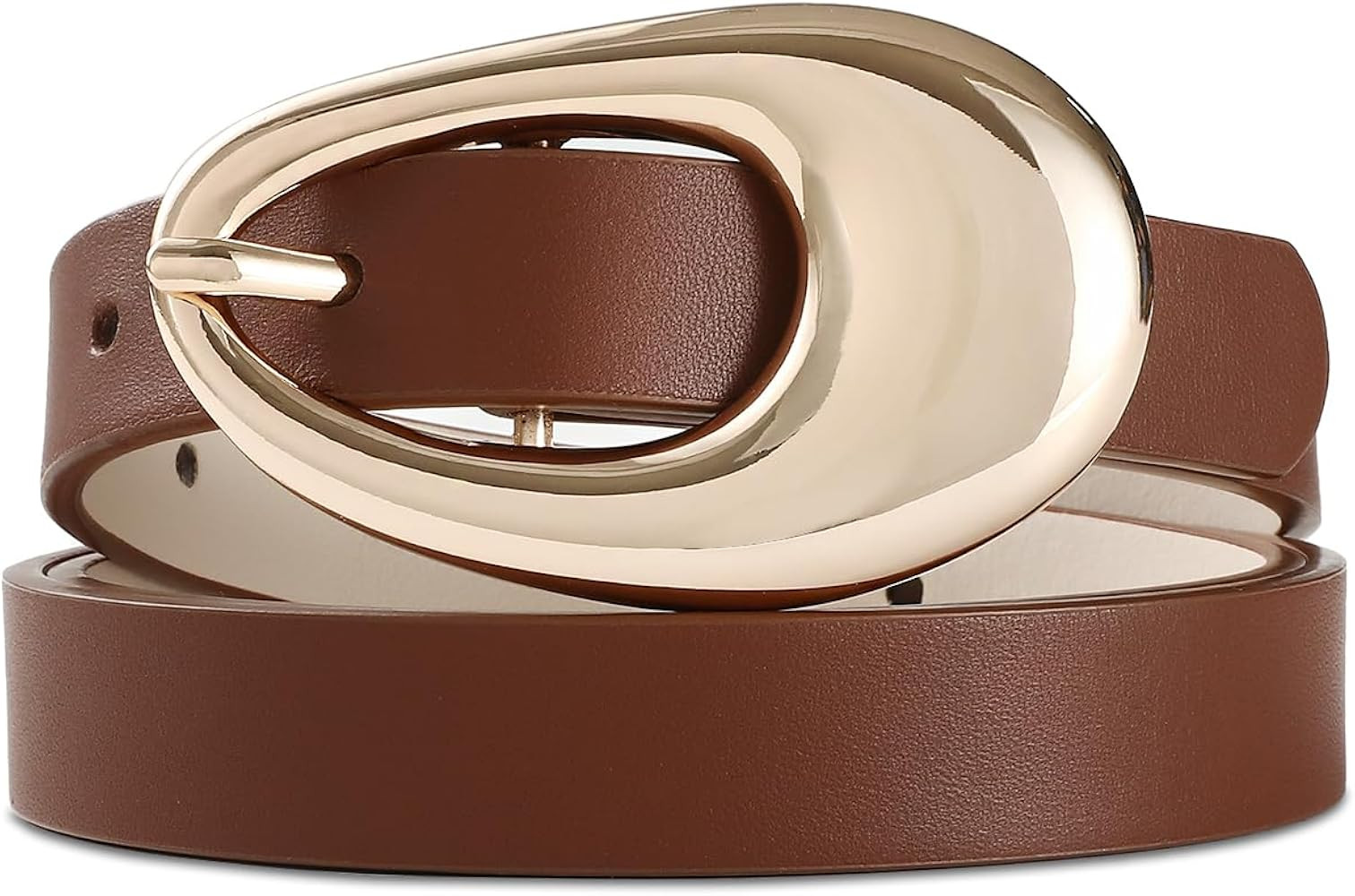 Genuine Leather Belt for Women Brown Leather With Smooth Oval Gold Metal Buckle Luxury Casual Fas... | Amazon (US)