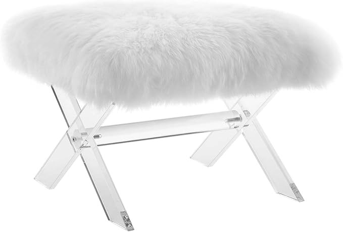 Modway Swift Acrylic X-Base Entryway Modern Bench With Authentic Pure White Sheepskin | Amazon (US)