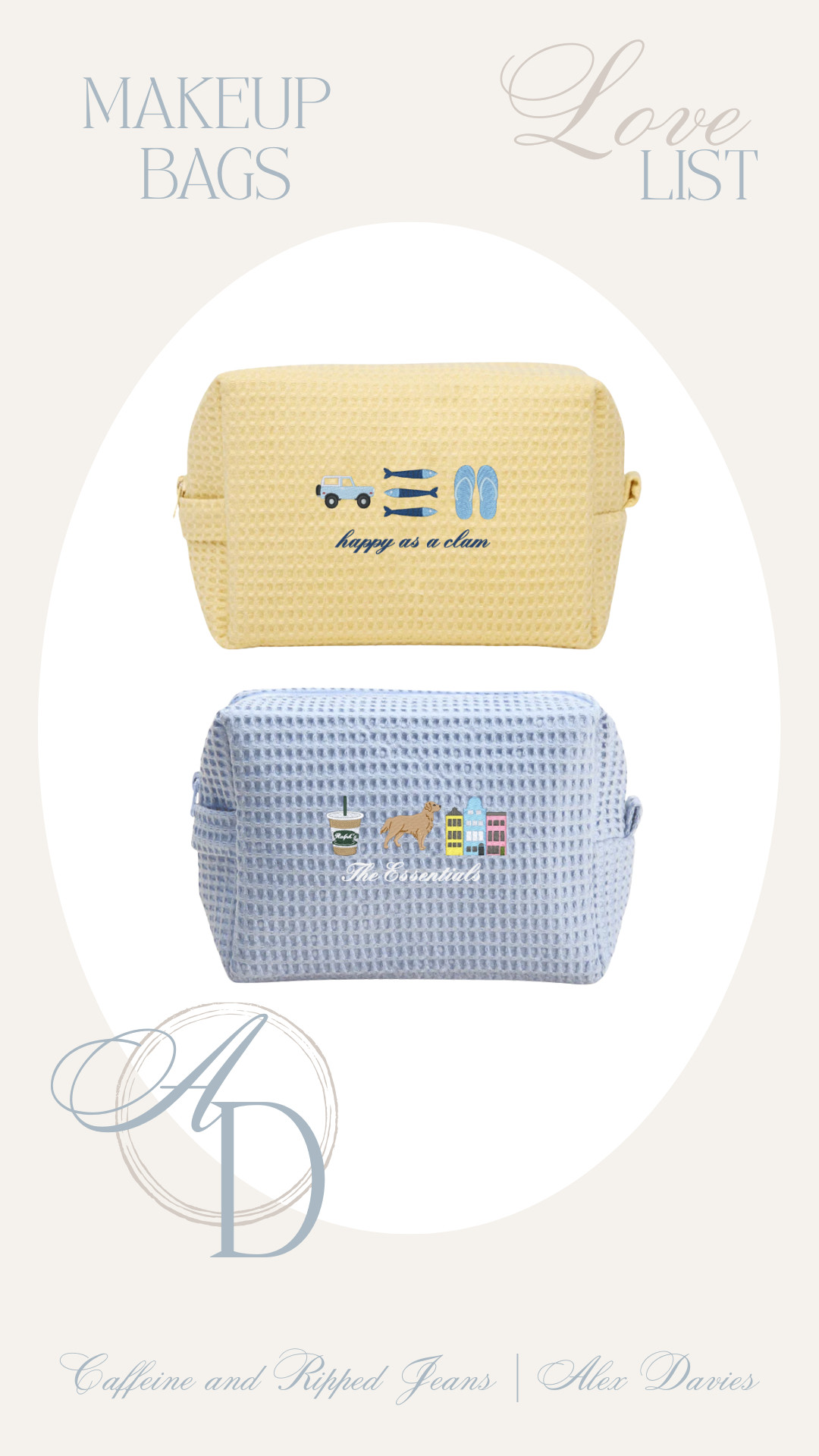 // cutest makeup bags // addobe bags // waffle knit makeup bags // customizable makeup bag // bridesmaid gift idea // 

 #LTKSeasonal #LTKBeauty #LTKTravel
