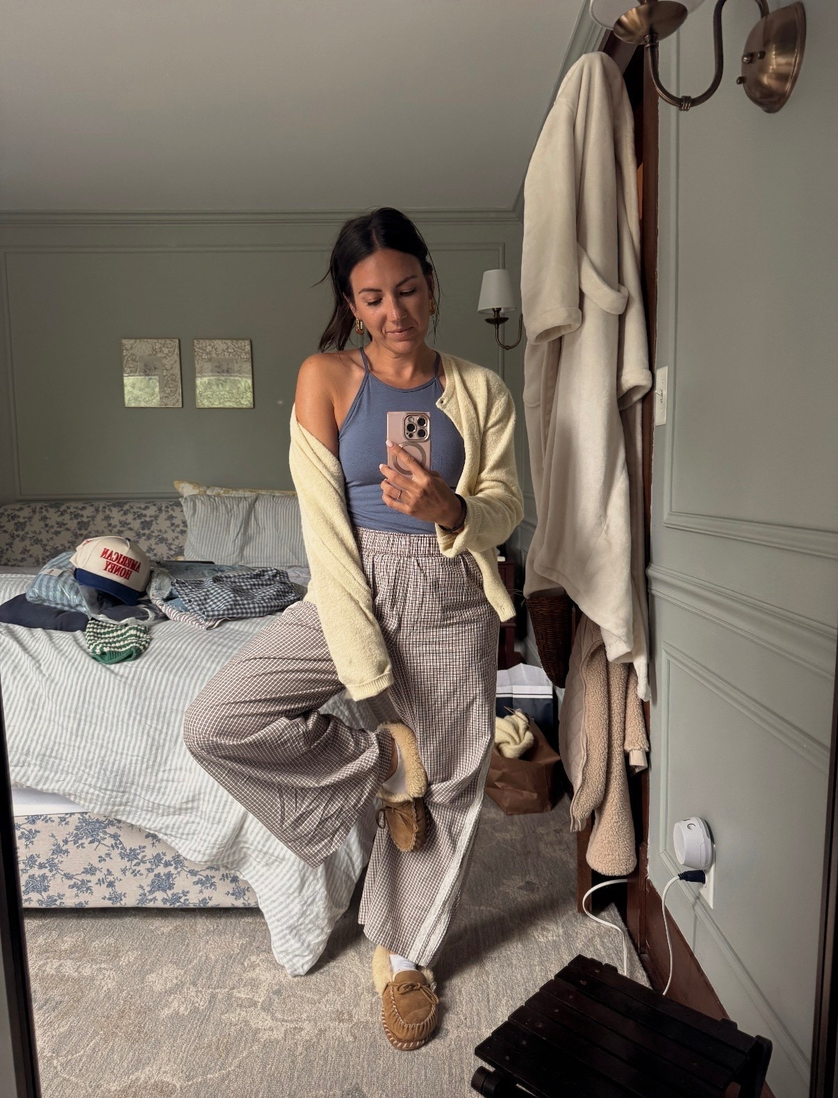 Summer cozy and casual featuring blue, butter yellow, and gingham!