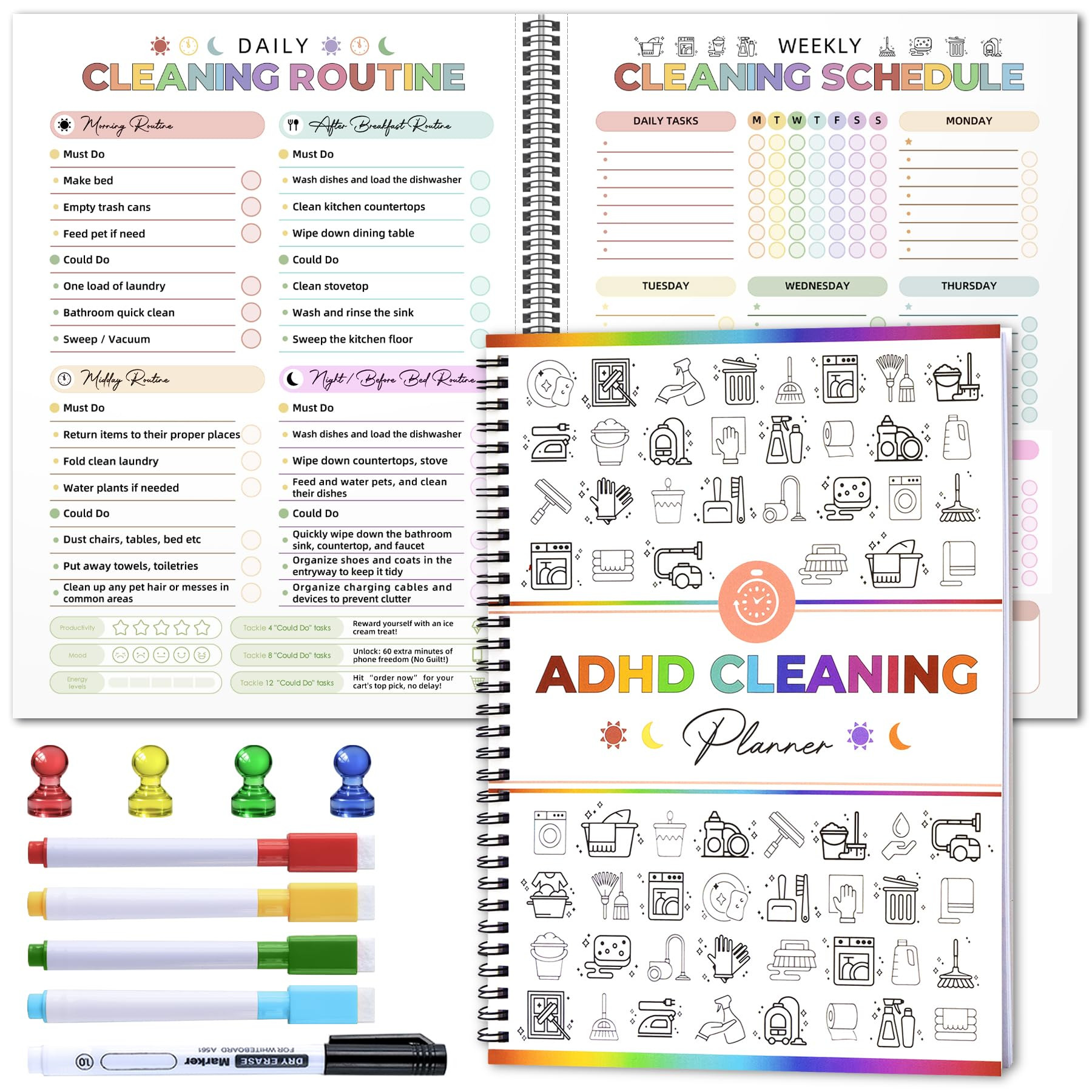 Adhd Cleaning Planner - Reusable Adhd Cleaning and Organizing Planner Daily Weekly Monthly - Clea... | Amazon (US)