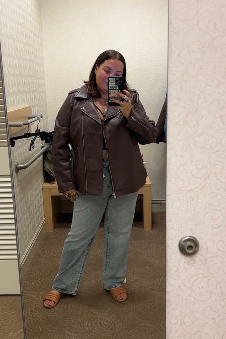 From my Mall of America Lane Bryant Try-On 

Same corset bra and jeans paired with leather jacket. Sized up for an oversized look 

Jacket: 18/20 
Denim: 14 

#LTKcurves