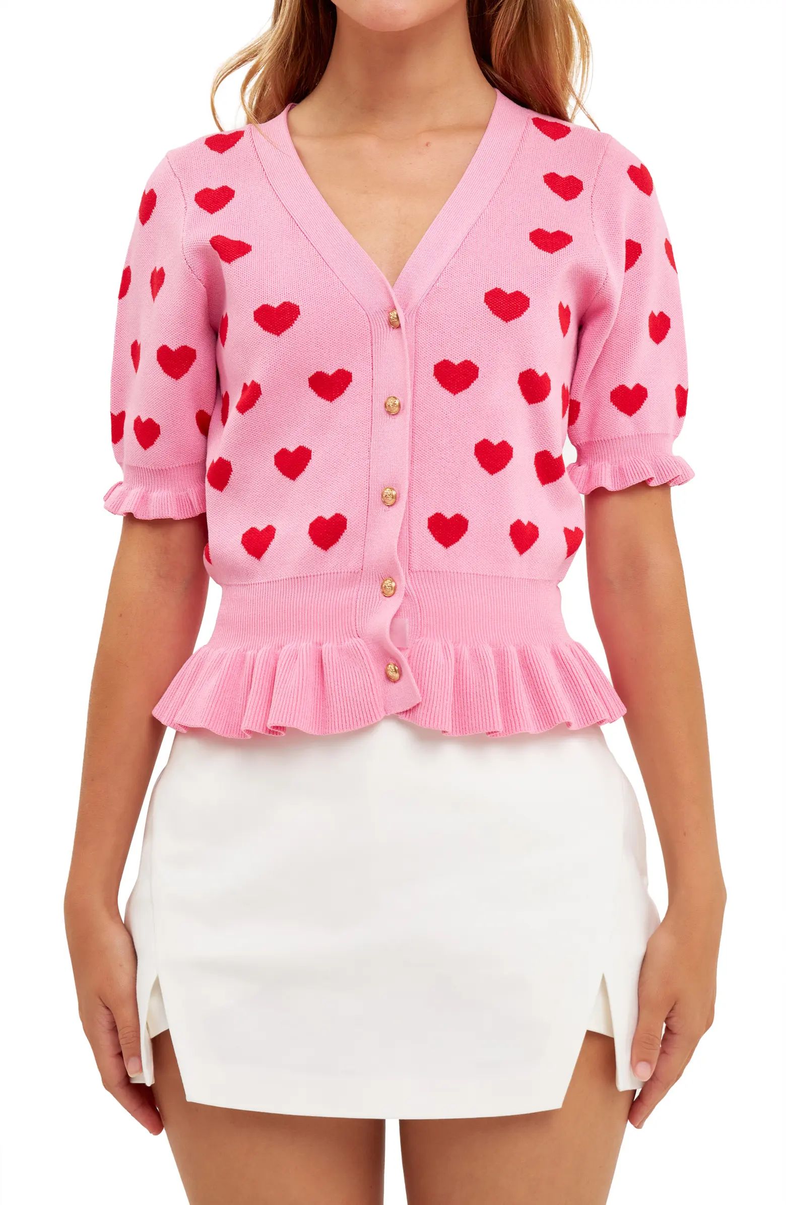 English Factory Puff Sleeve Heart Cardigan | Nordstrom | Nordstrom