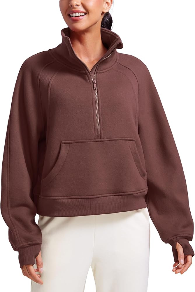 CRZ YOGA Womens Fleece Lined Half Zipper Sweatshirts Funnel Neck Long Sleeve Oversized Pullover H... | Amazon (US)
