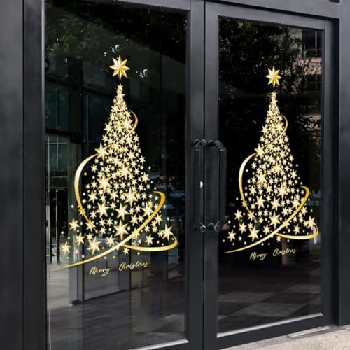 Christmas Tree Window Clings Stickers for Glass, Extra Large Golden Xmas Windows Static Stickers,... | Amazon (US)