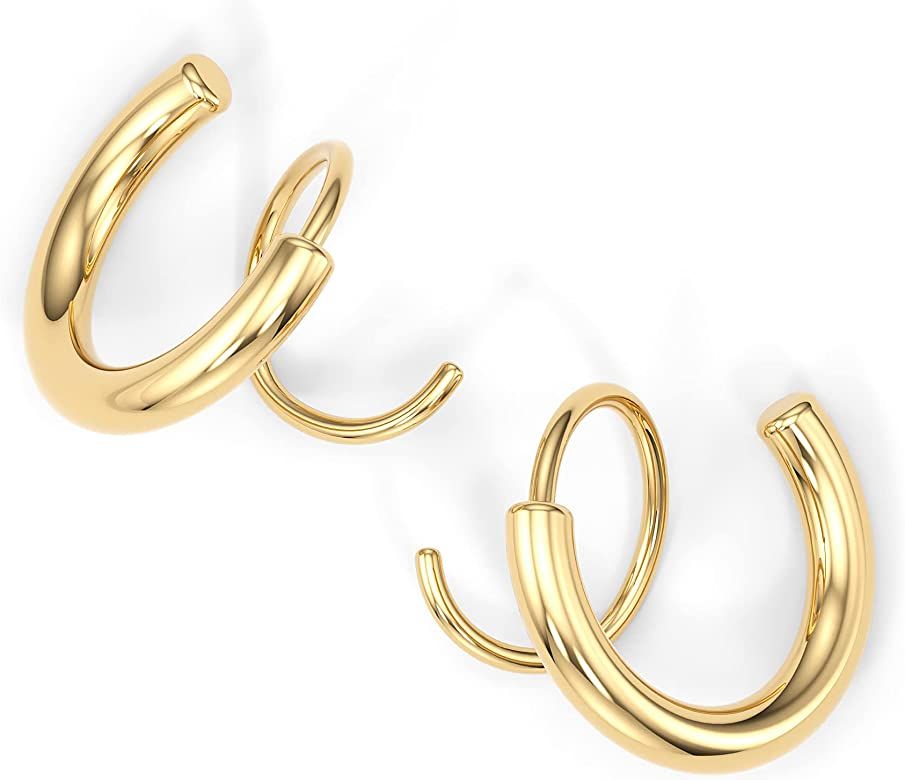 Spiral Hoop Twist Double Earrings – 14K Silver Helix Spiral Earrings, Double Piercing Earrings, Faux | Amazon (US)
