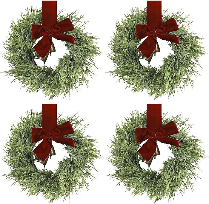 10 Inch Christmas Wreath Large Real Touch Norfolk Pine Wreath with Bells Velet Ribbon Bows, Faux ... | Amazon (US)