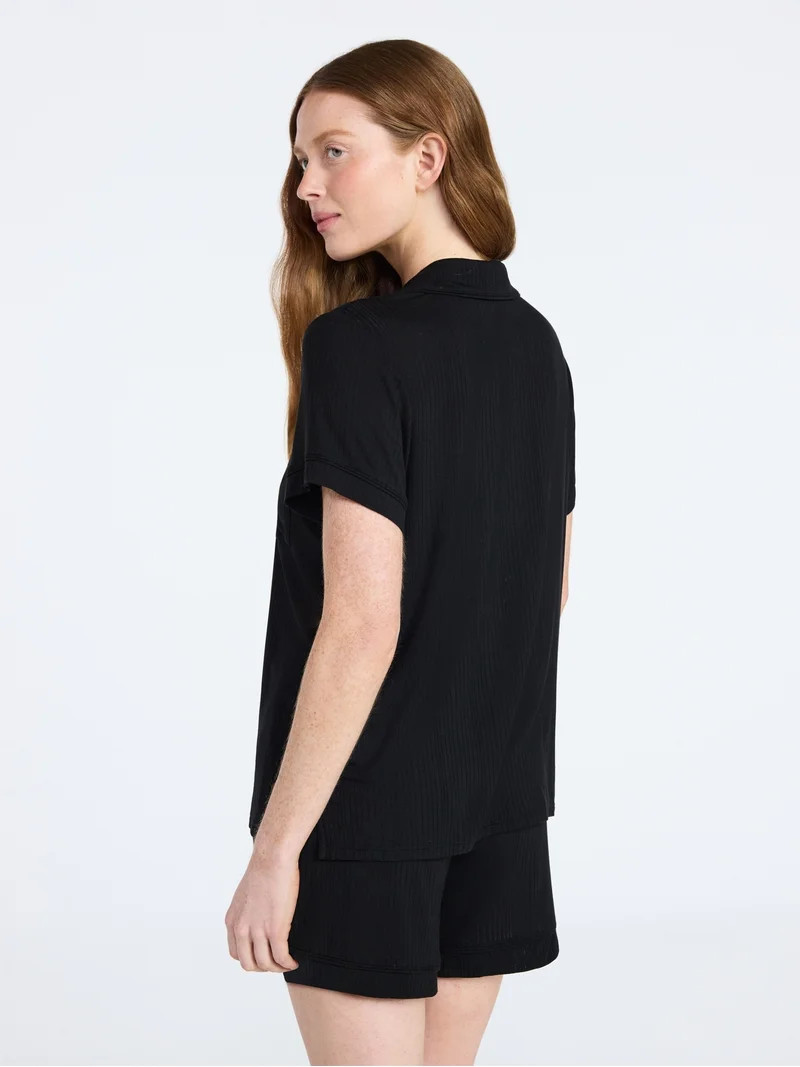 Joyspun Women’s Sleep Ribbed Modal Notch Top and Shorts Set, 2-Piece, Size XS-XL, 2X-3X | Walmart (US)