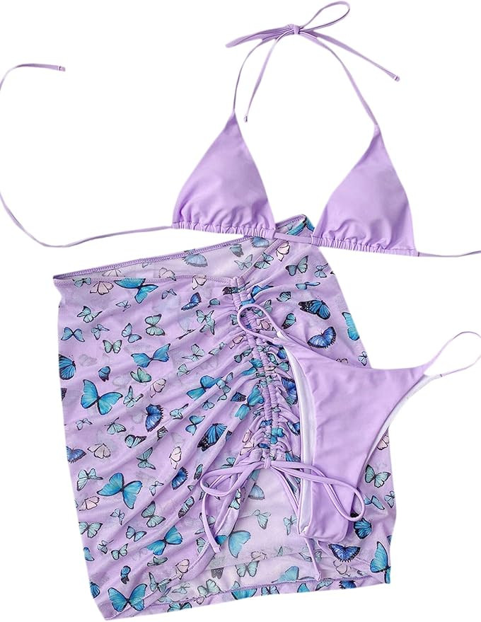 SOLY HUX Women's Halter Triangle Bikini Bathing Suit with Beach Skirt 3 Piece Swimsuits | Amazon (US)