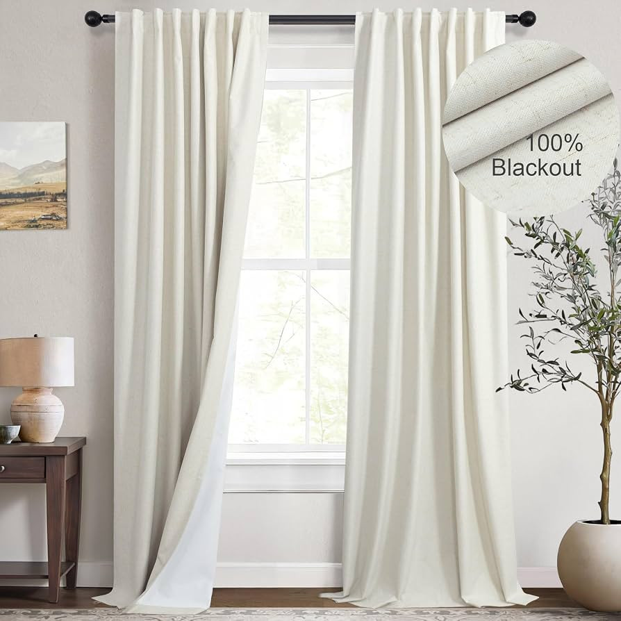 Total Blackout Linen Pleated Curtains with White Backing Back Tab Viral Weather Thermal Insulated... | Amazon (US)