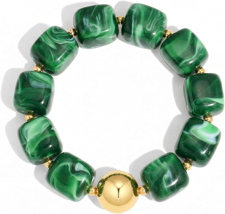Chunky Beaded Bracelet for Women Trendy Statement Big Colorful Resin Bead Bubble Bracelets Summer... | Amazon (US)