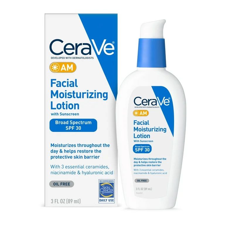 CeraVe AM Lotion Face Moisturizer with SPF 30, Normal to Oily Skin Daily Face Sunscreen, 2 fl oz | Walmart (US)