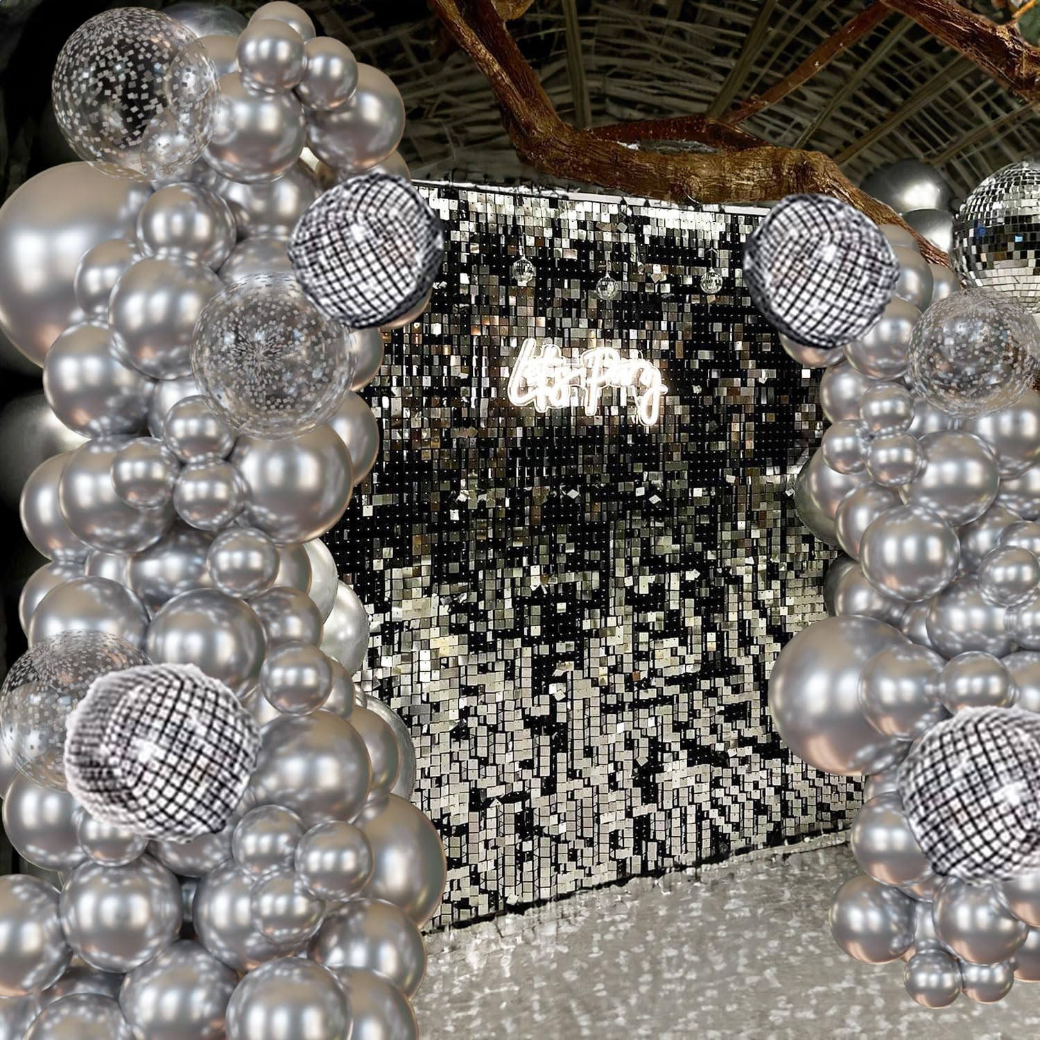 Disco Ball decorations 124Pcs Chrome Silver balloon Garland Metallic Silver Confetti balloon arch... | Amazon (US)