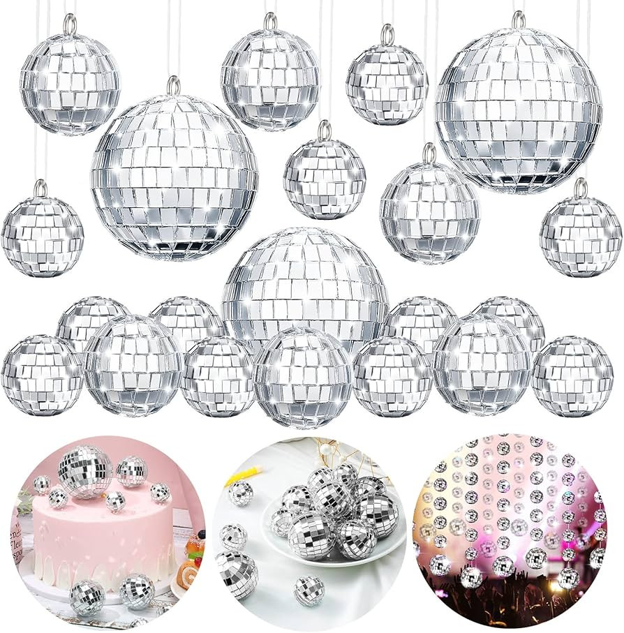 20 Pcs Hanging Mirror Disco Ball Ornaments Assorted Silver Mini Glass Disco Balls Decoration Diff... | Amazon (US)