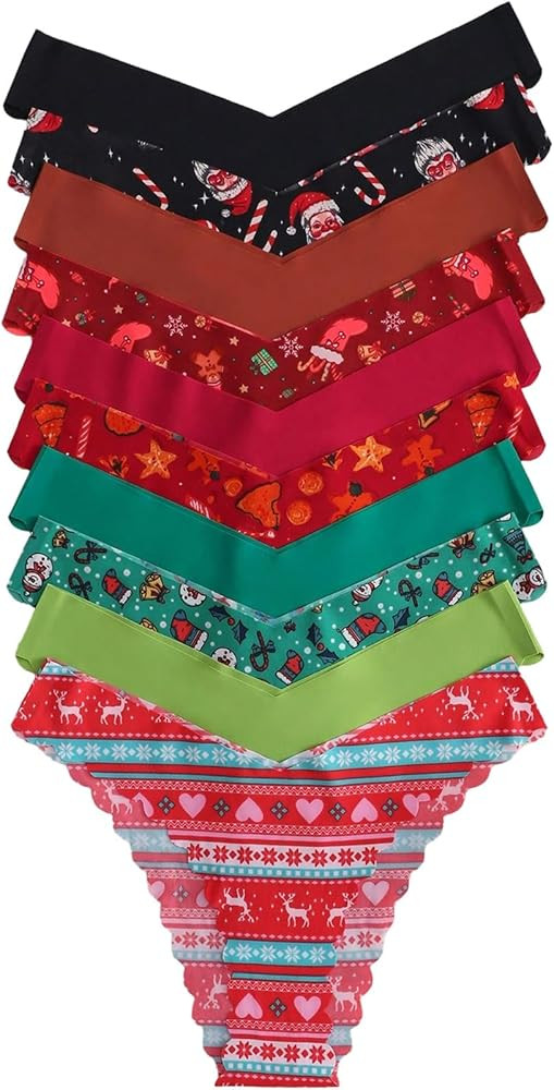 Women's 10 Pack Thongs Set Leopard Print Seamless Brief Floral Scallop Mid Rise No Show Panty Set | Amazon (US)