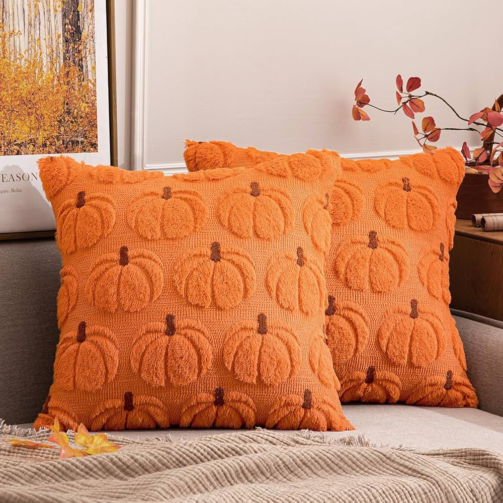 MIULEE Fall Pumpkin Throw Pillow Covers Decor Set of 2 Orang Brown Stem 18 x 18 Decorative Cushio... | Amazon (US)
