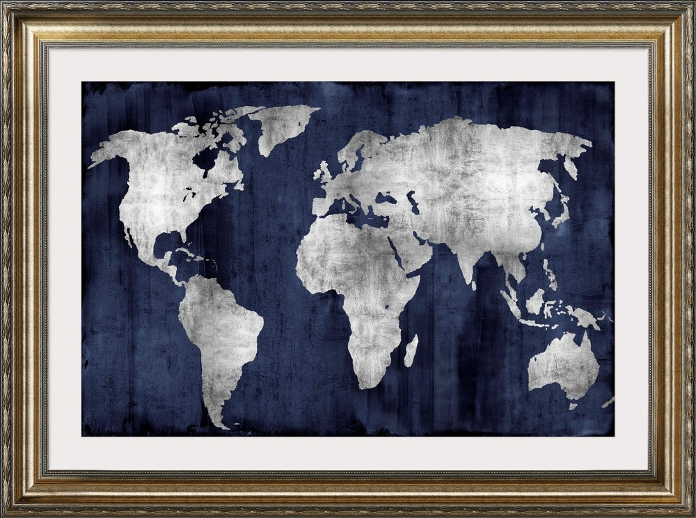 The World - Silver on Blue Wall Art | Great Big Canvas - Dynamic