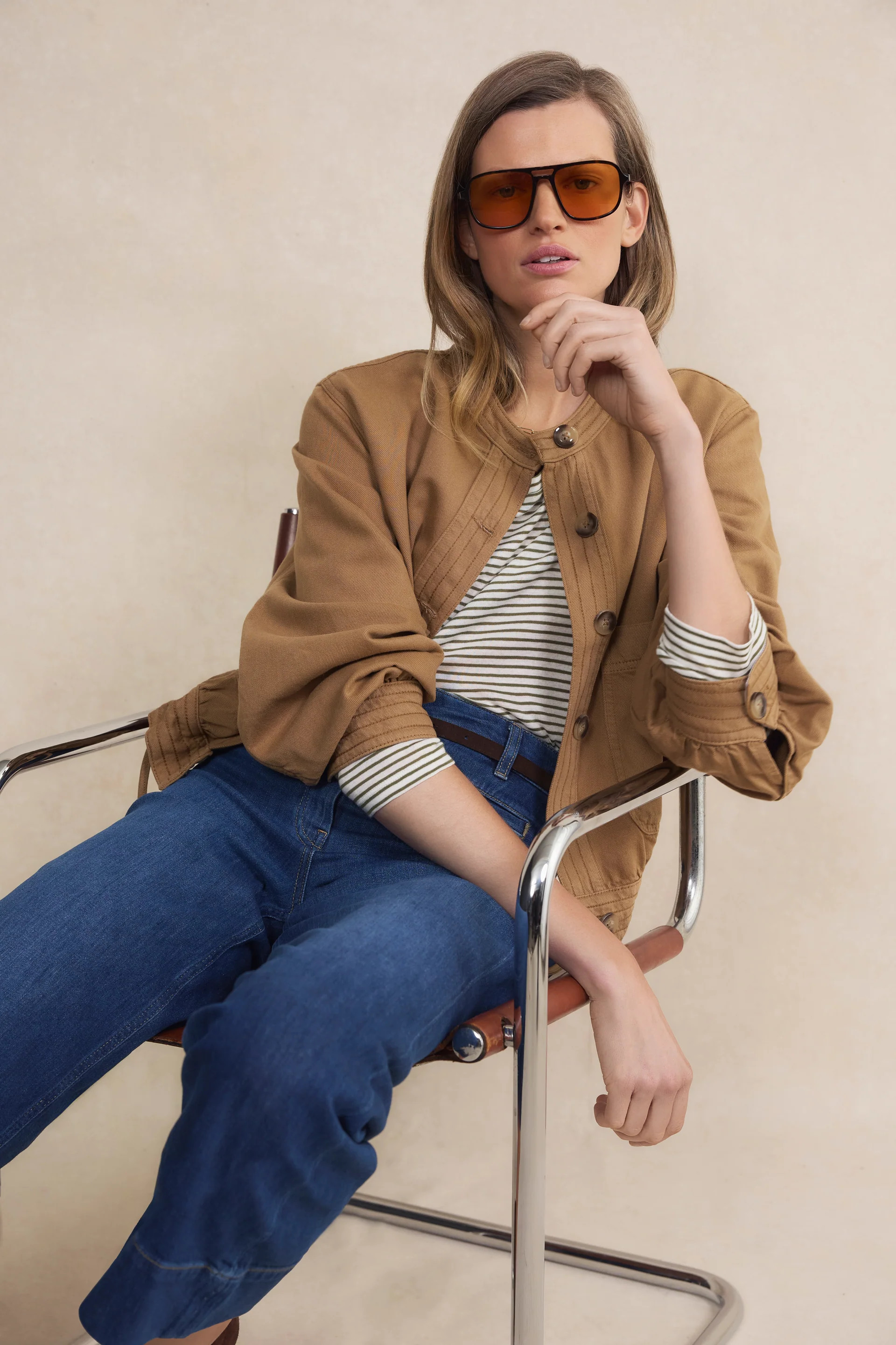 Hallie Collarless Jacket - Toffee | WYSE London