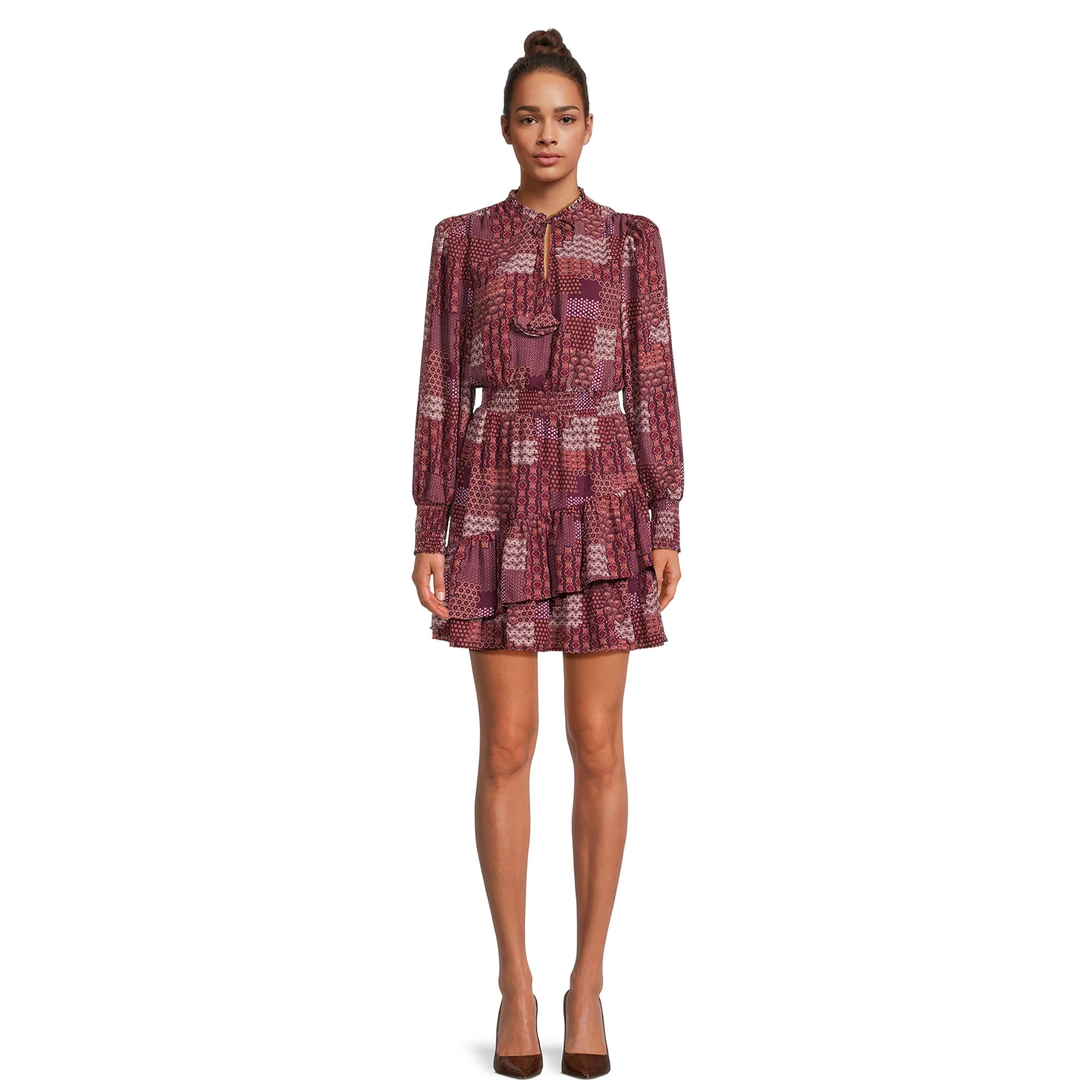 BCBG Paris Women’s Tiered Mini Dress with Long Balloon Sleeves, Sizes XS – XXL | Walmart (US)