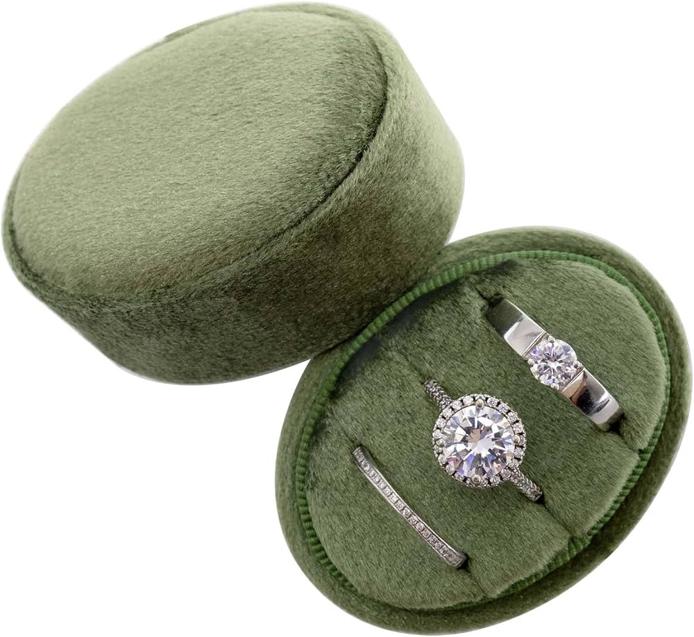 Velvet Oval Ring Box 3 Slots - Premium Wedding Three Rings Box Vintage Handmade Storage Jewelry O... | Amazon (US)