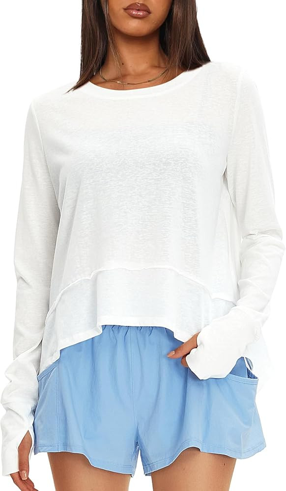 Darong Cotton Long Sleeve Workout Shirts for Women Loose Fit Athletic Yoga T-Shirts Casual Slouch... | Amazon (US)