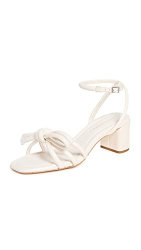 Loeffler Randall Women's Mikel Leather Bow Mid-Heel Sandals, White, 8.5 Medium US | Amazon (US)